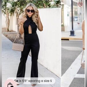 Sleek Black High Neck Jumpsuit with Flared Legs